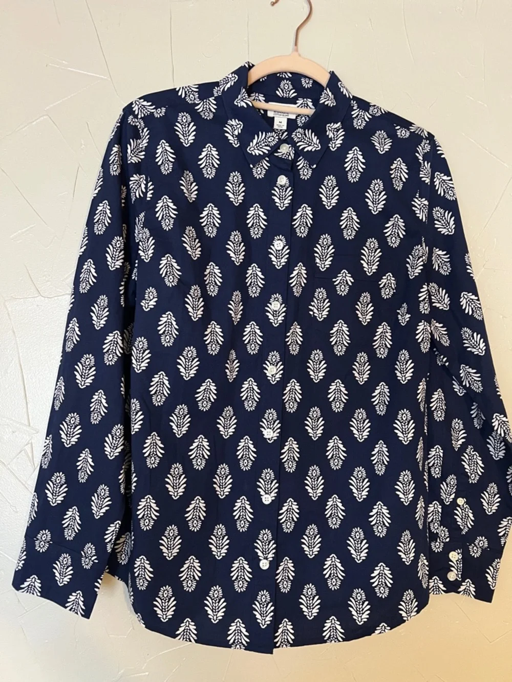 J.Crew Blue White‎ Block Print Button Down Shirt Medium Cotton Blend